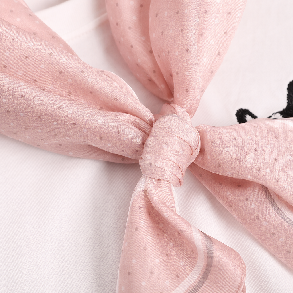 Pink polka dot silk scarf is a versatile and fashionable accessory for women in spring and summer Application Scenario