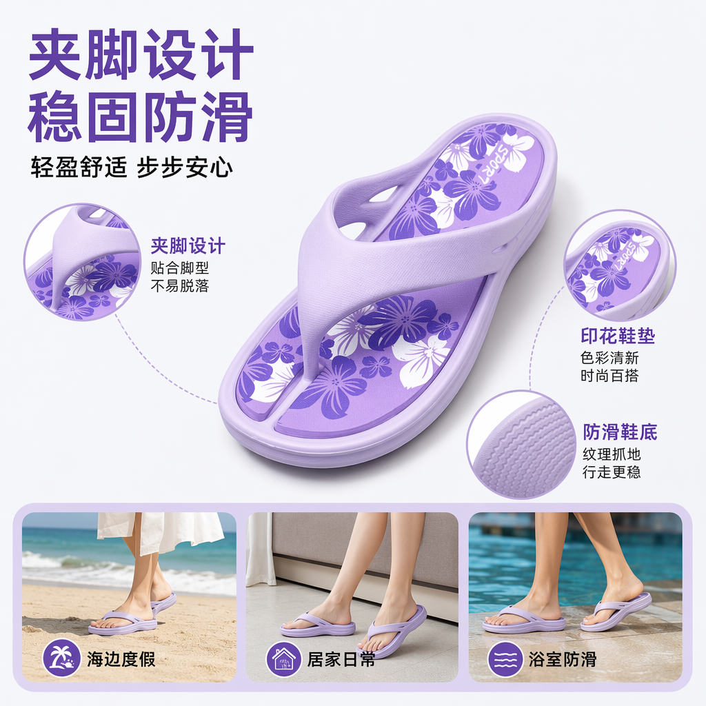 Women's summer anti-slip, comfortable and casual flip-flops with colorful floral patterns