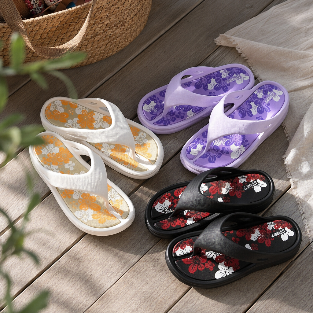 Women's summer anti-slip, comfortable and casual flip-flops with colorful floral patterns details Picture