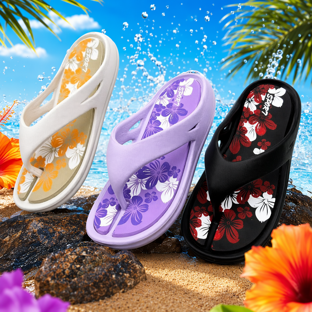 Women's summer anti-slip, comfortable and casual flip-flops with colorful floral patterns Specification image