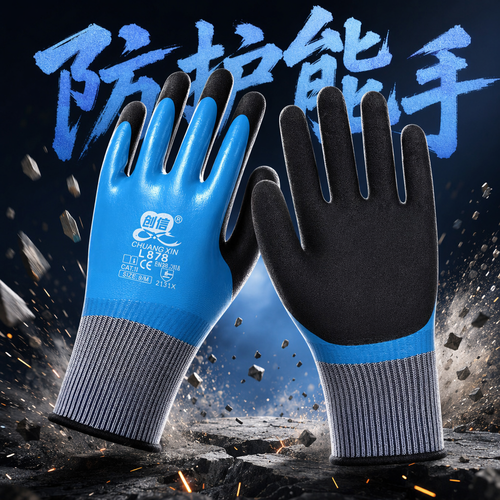Blue and black double-layer impregnated anti-slip and wear-resistant labor protection gloves Specification image