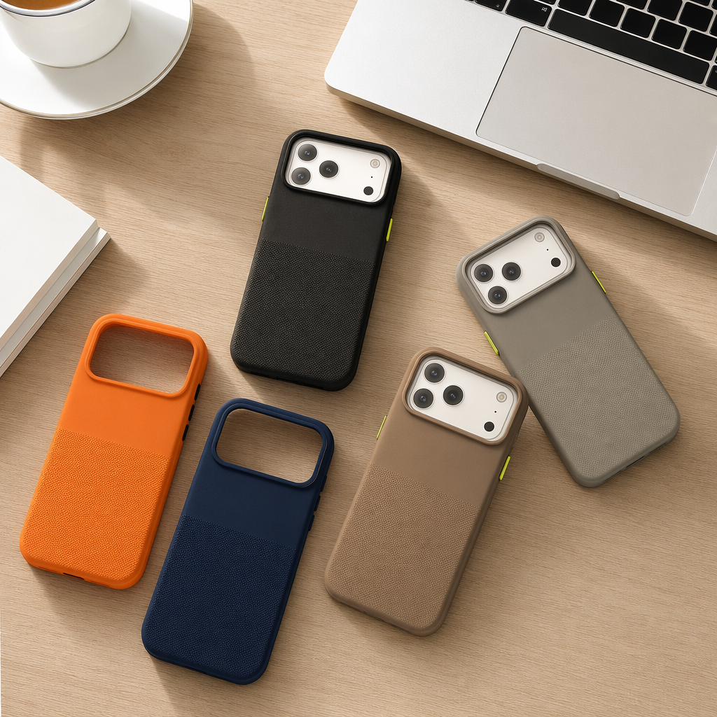 iPhone 17 Pro Max five-color textured phone case gray, brown, black, blue, orange, white transparent lens frame details Picture