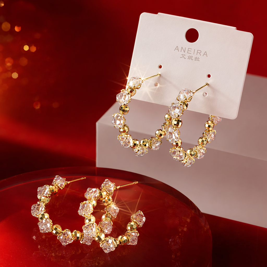Golden crystal beaded earrings are a light luxury, fashionable and versatile ear accessory for women Specification image