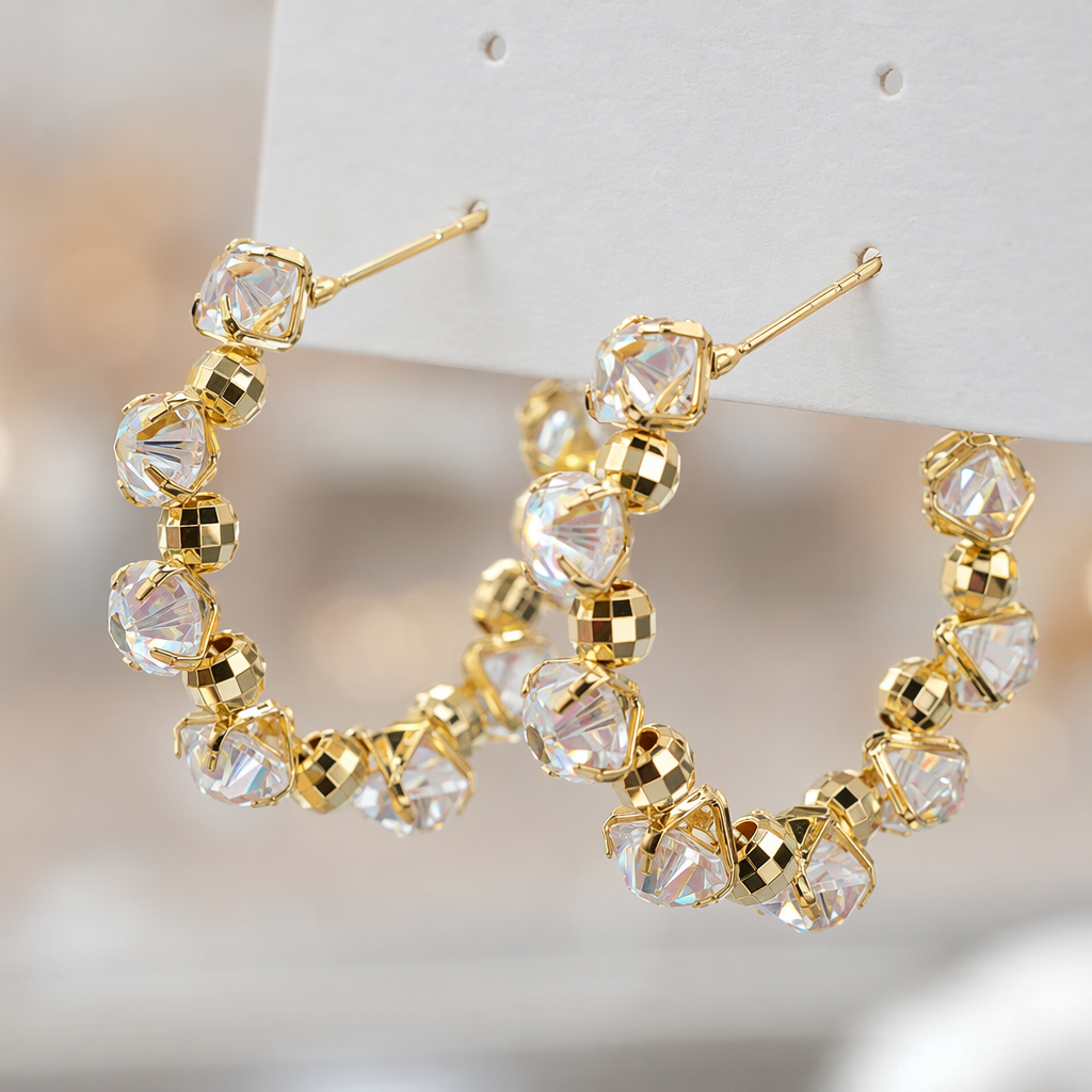 Golden crystal beaded earrings are a light luxury, fashionable and versatile ear accessory for women Application Scenario