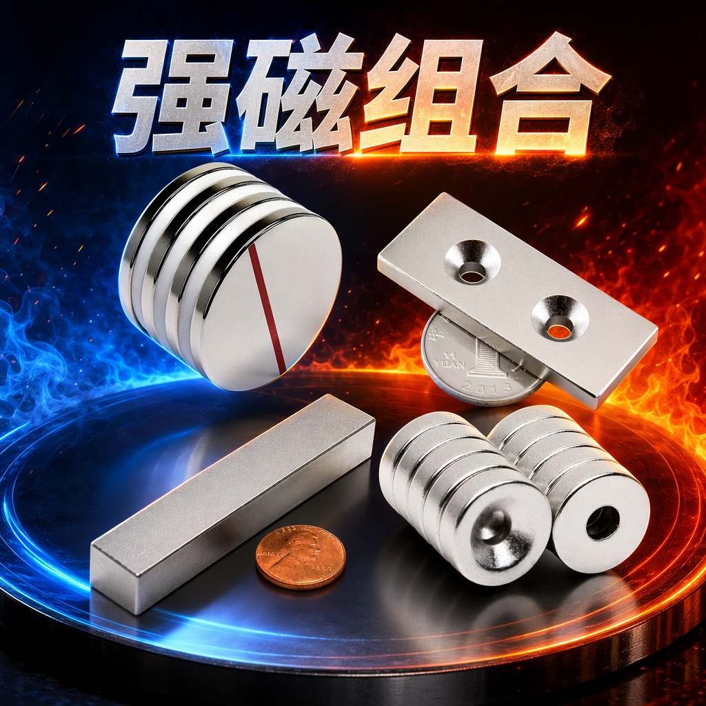 银色磁铁组合体 多功能强力吸附磁性配件细节图