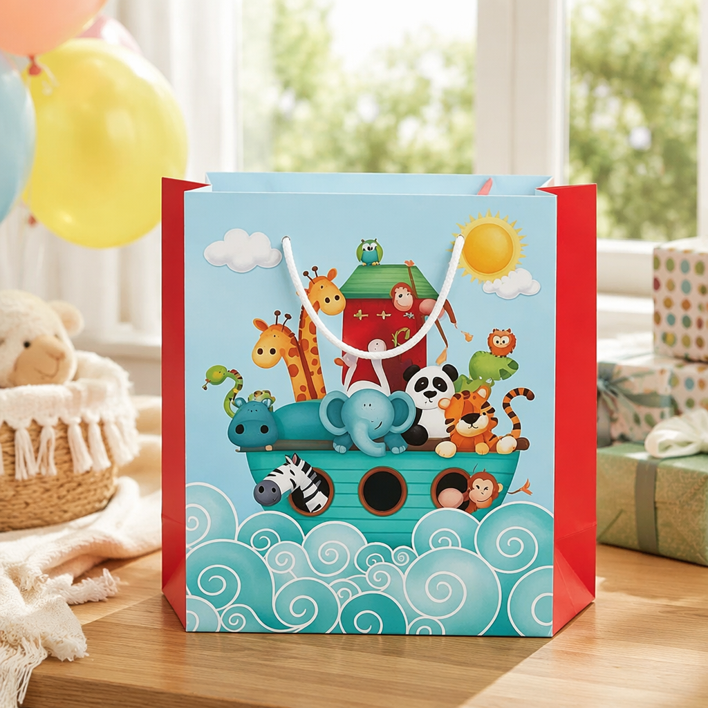 Colorido Arca de Noé tema bolsa de regalo fiesta de niños boda cumpleaños universal eco tote bag details Picture