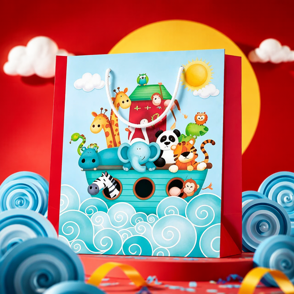 Colorido Arca de Noé tema bolsa de regalo fiesta de niños boda cumpleaños universal eco tote bag Specification image