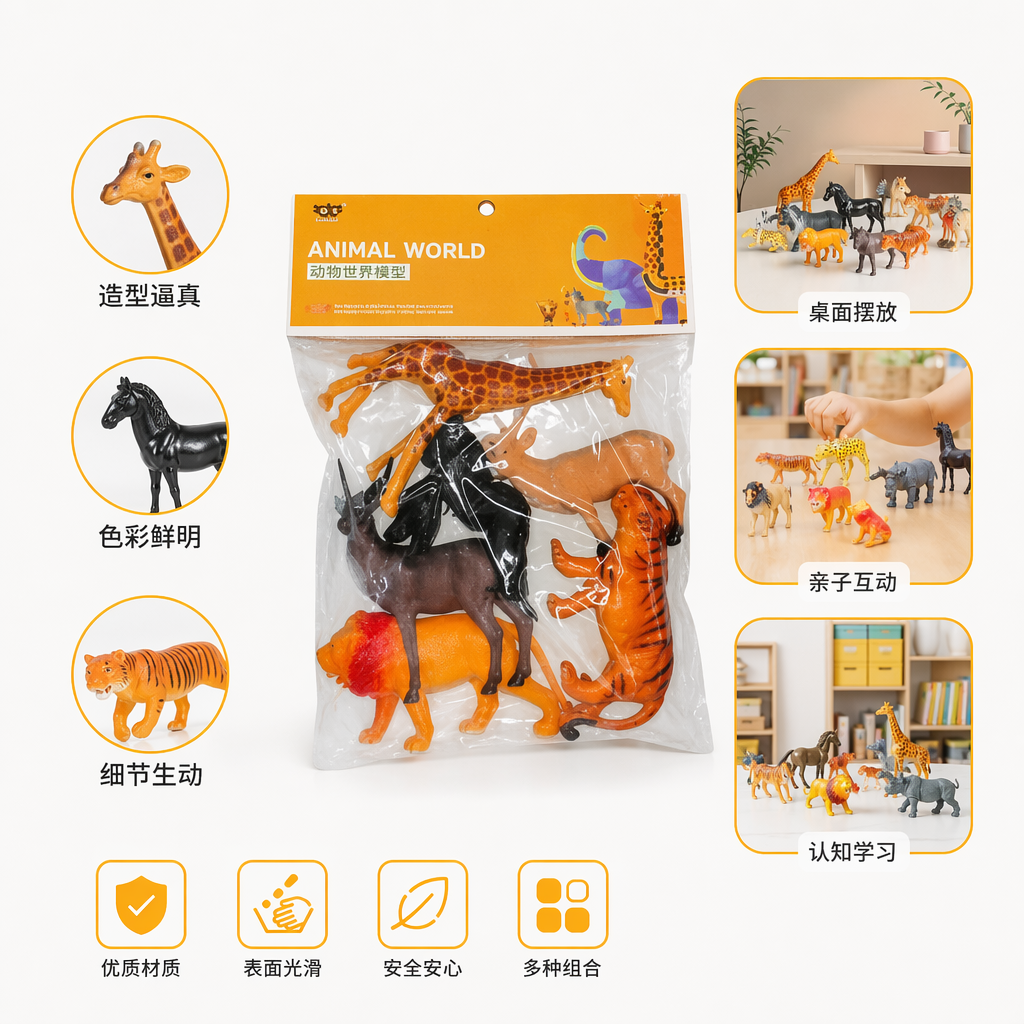 彩色动物玩具套装 儿童益智早教毛绒软胶安全无毒