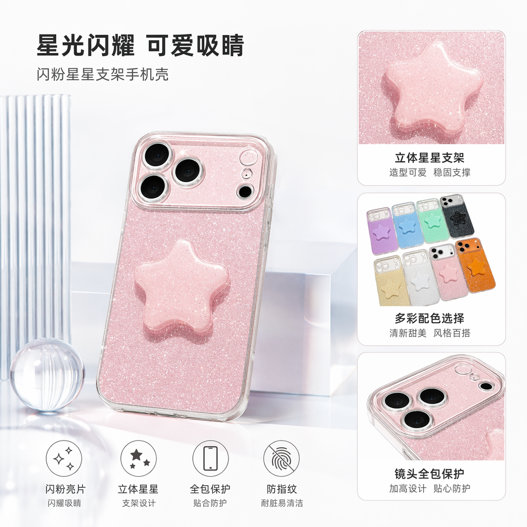The colorful glitter star phone case is compatible with the universal models of Apple, Huawei and Xiaomi