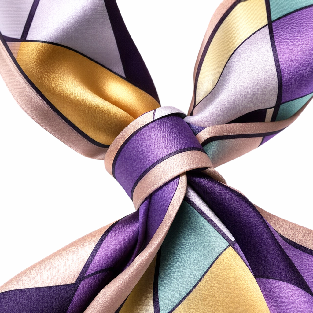 Colorful geometric patterned silk scarves are light and breathable as spring and summer accessories Application Scenario