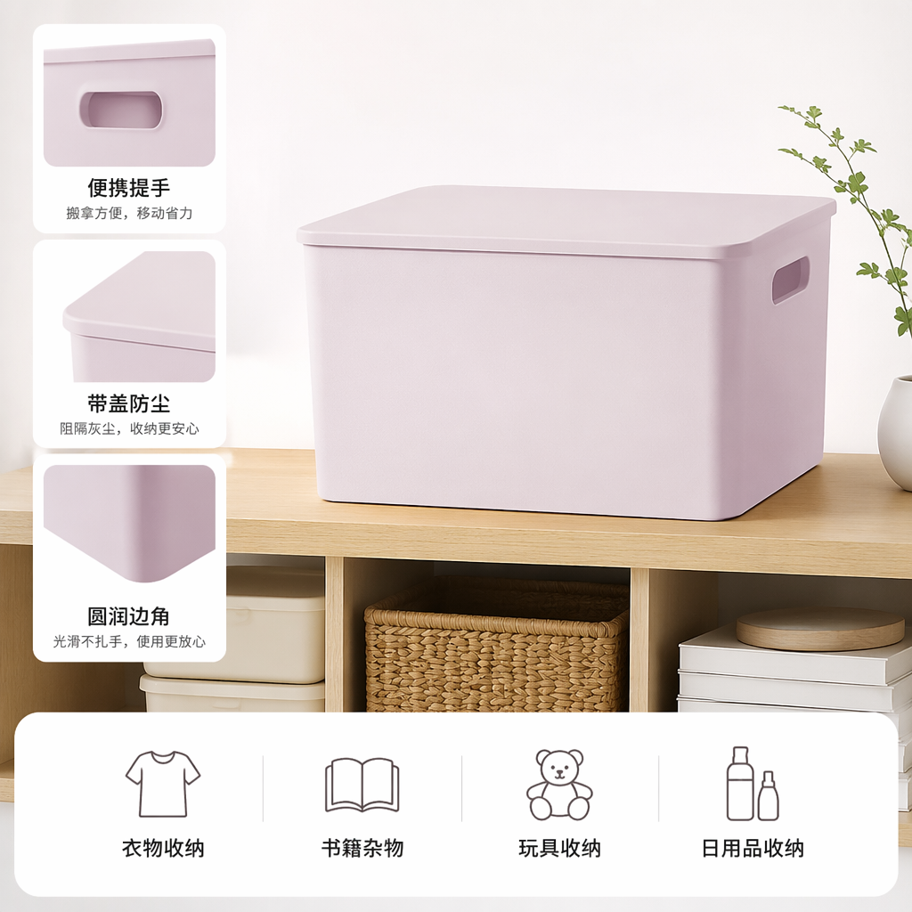 淡紫色塑料收纳盒家用整理箱大容量储物盒