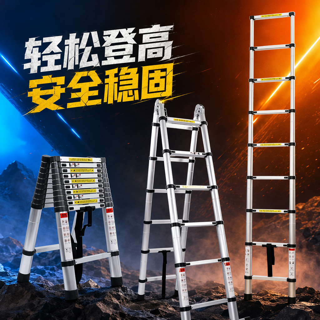 银色铝合金家用伸缩梯子轻便稳固承重强 Specification image