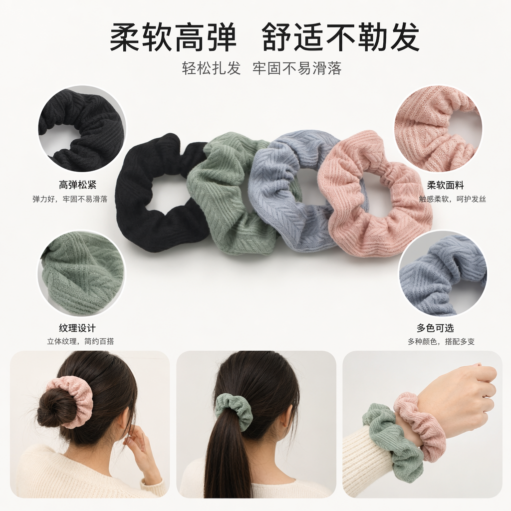彩色针织发圈 女士扎头发用品 弹力不伤发 多色可选