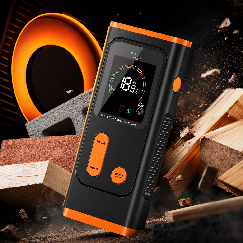 Black handheld induction hygrometer, digital display electronic temperature and humidity measuring instrument, portable for household and industrial use Specification image