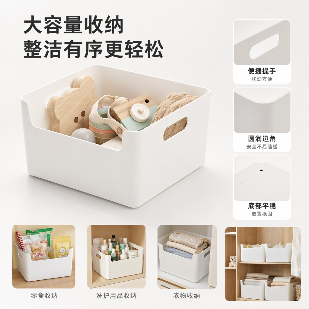 白色收纳筐家用整理筐大容量防尘储物篮客厅卧室通用