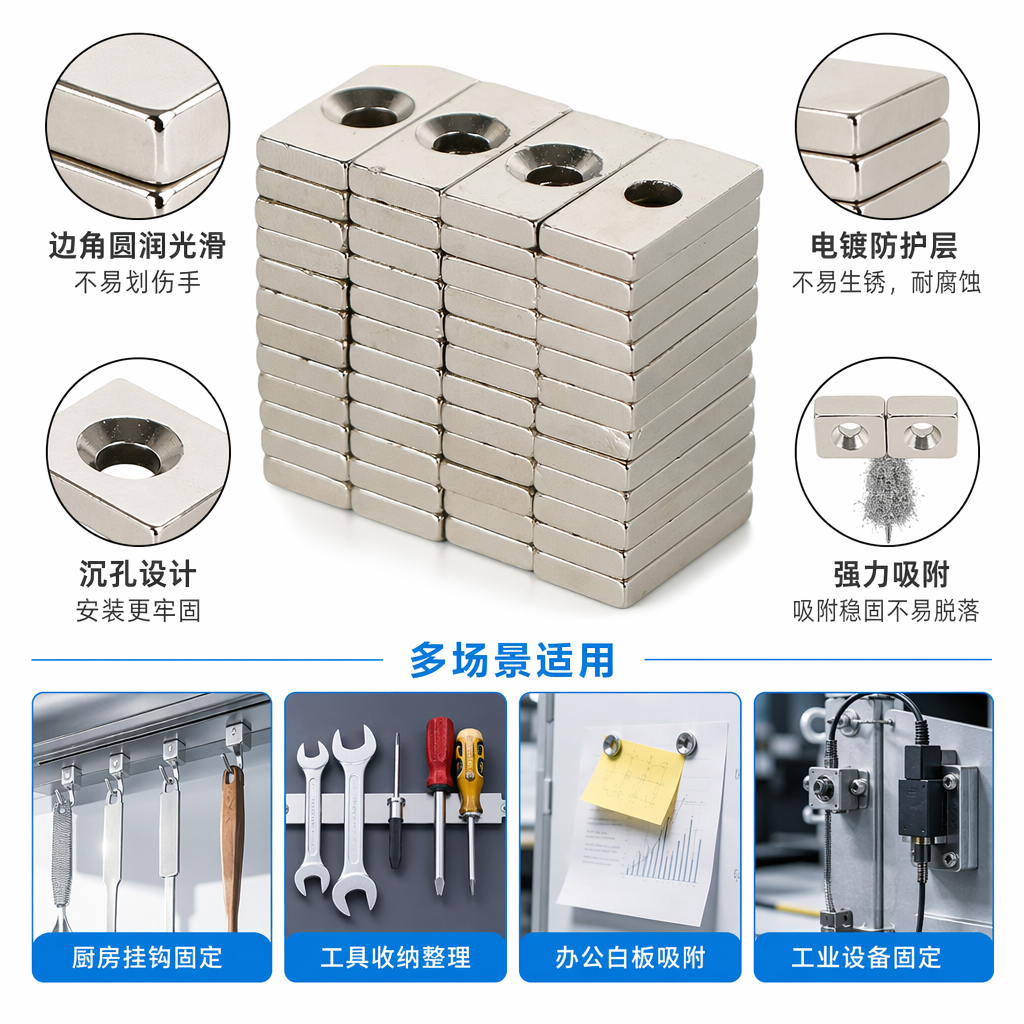 银色方形磁铁堆叠套装 强力钕铁硼磁性吸附可叠放