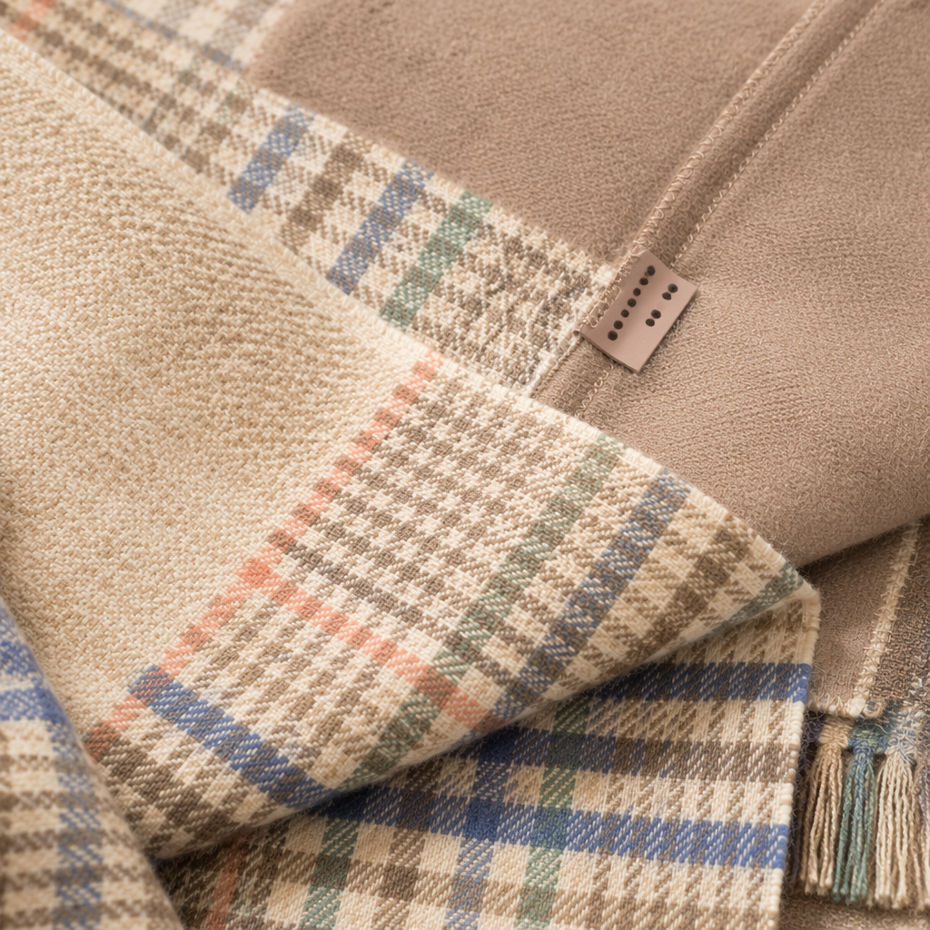 The beige checkered pure cotton scarf is warm, fashionable and versatile for autumn and winter Application Scenario