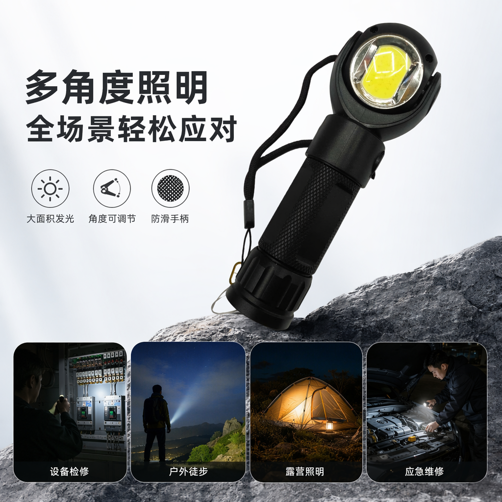 黑色可调节头戴式手电筒 轻便防水强光续航持久