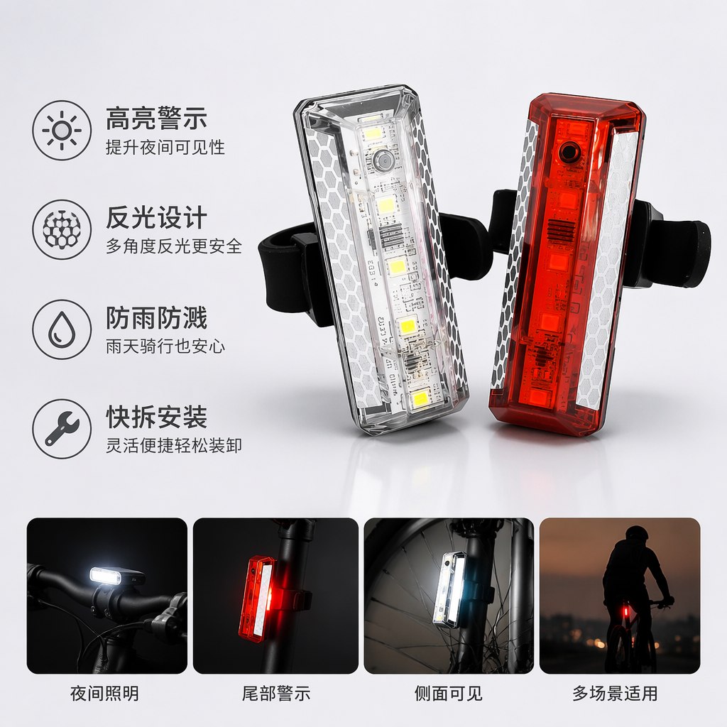 透明前灯和红色尾灯 汽车LED灯具套装 防水耐高温通用款
