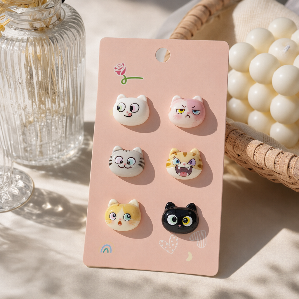 Six pink card cartoon cat head-shaped accessories details Picture