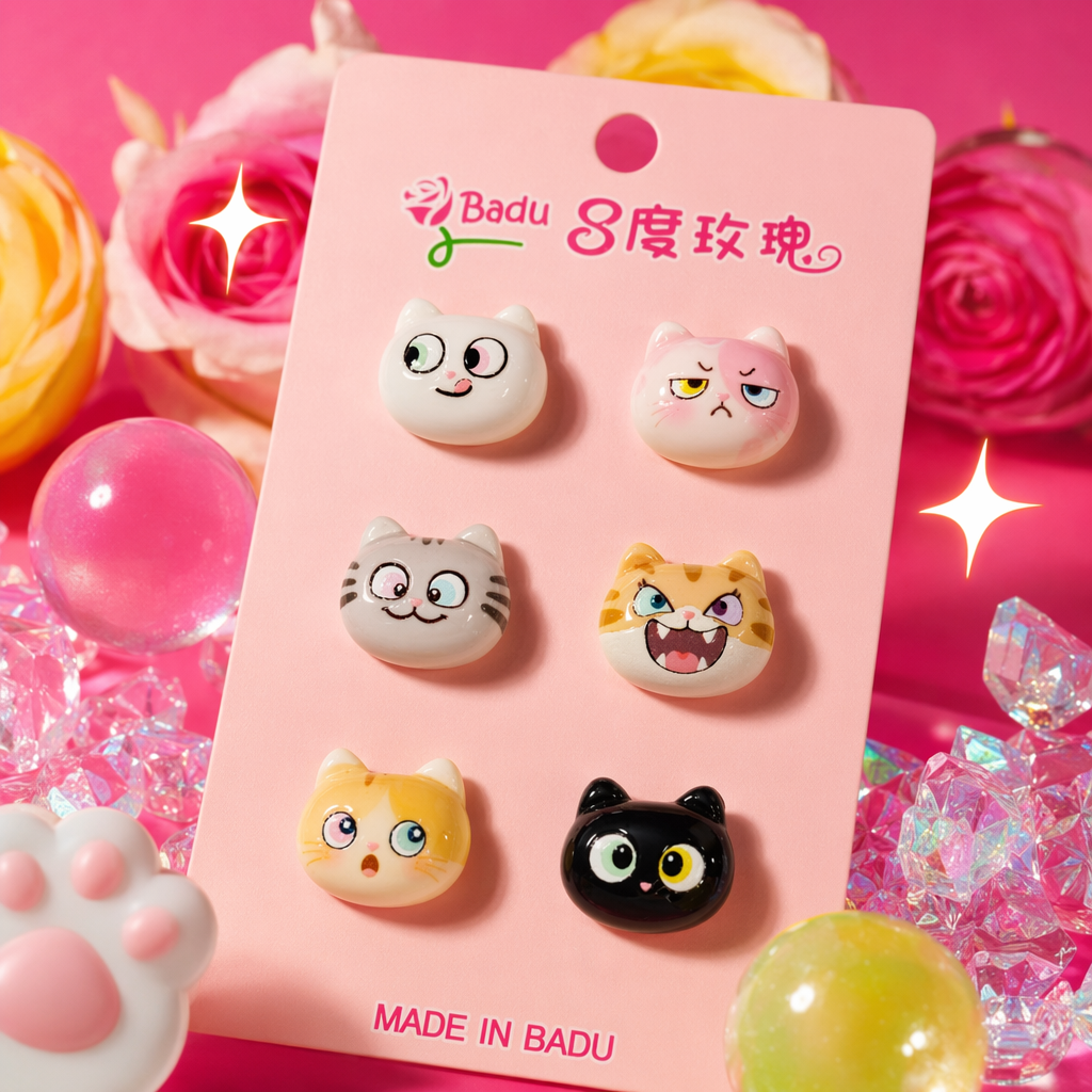 Six pink card cartoon cat head-shaped accessories Specification image