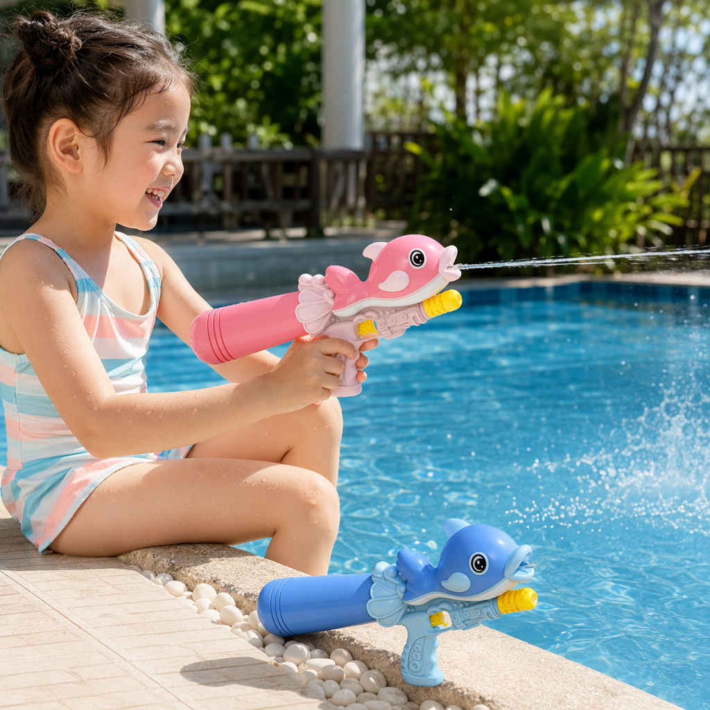 Blue dolphin-shaped water gun, pink dolphin-shaped water gun, children's summer water play toys details Picture