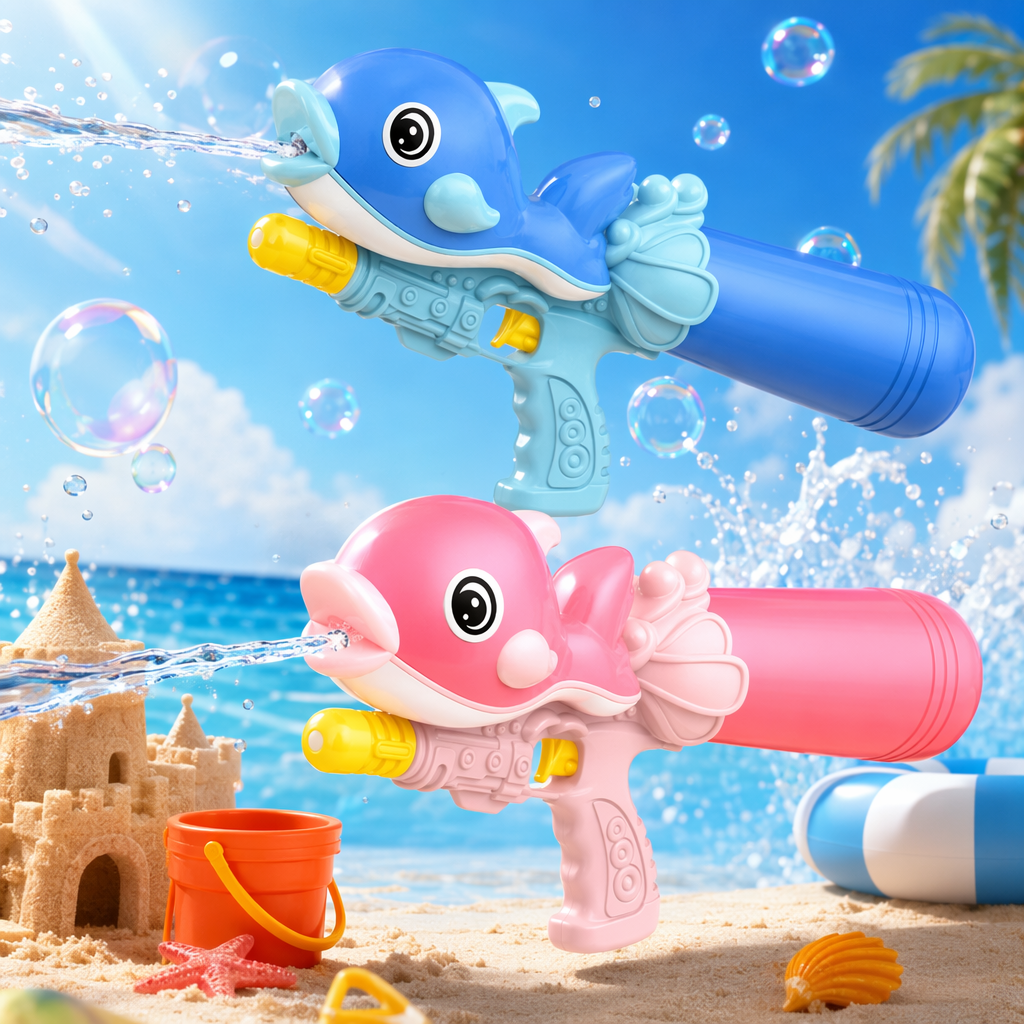 Blue dolphin-shaped water gun, pink dolphin-shaped water gun, children's summer water play toys Specification image