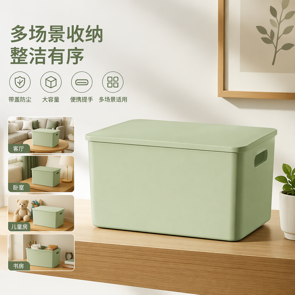 浅绿色PP塑料收纳盒家用整理箱简约风储物盒
