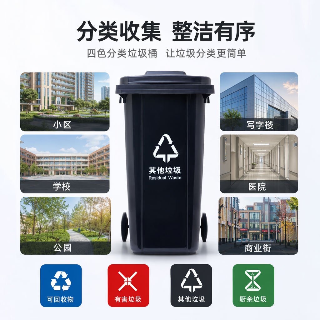 Color classified trash can set for home kitchen and living room, movable with lid, three-color set