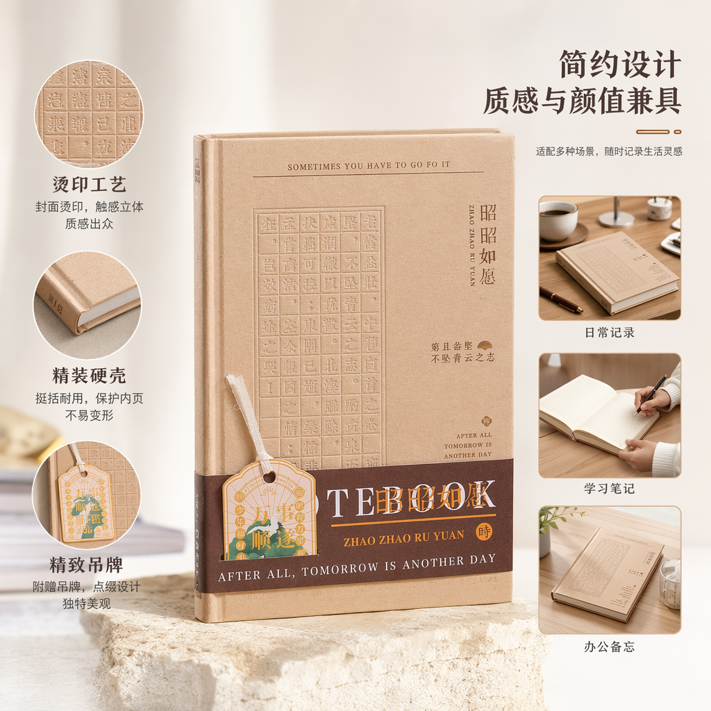 米色封面简约风笔记本 A5尺寸 内页横线 120页 硬壳精装