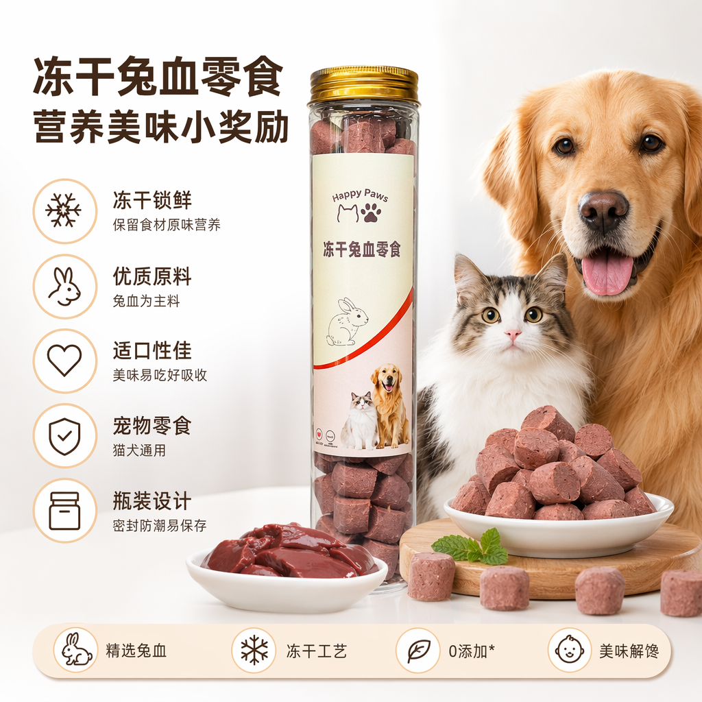 宠物透明瓶装兔血冻干零食猫犬通食