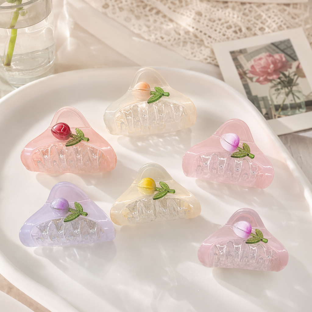 Colorful flower-decorated hair clips, sweet and girlish headwear, versatile accessories for daily wear details Picture
