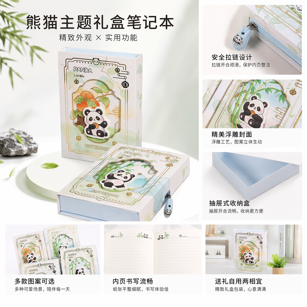 Panda-themed notebook set: Simple and Artistic student office notebook gift box