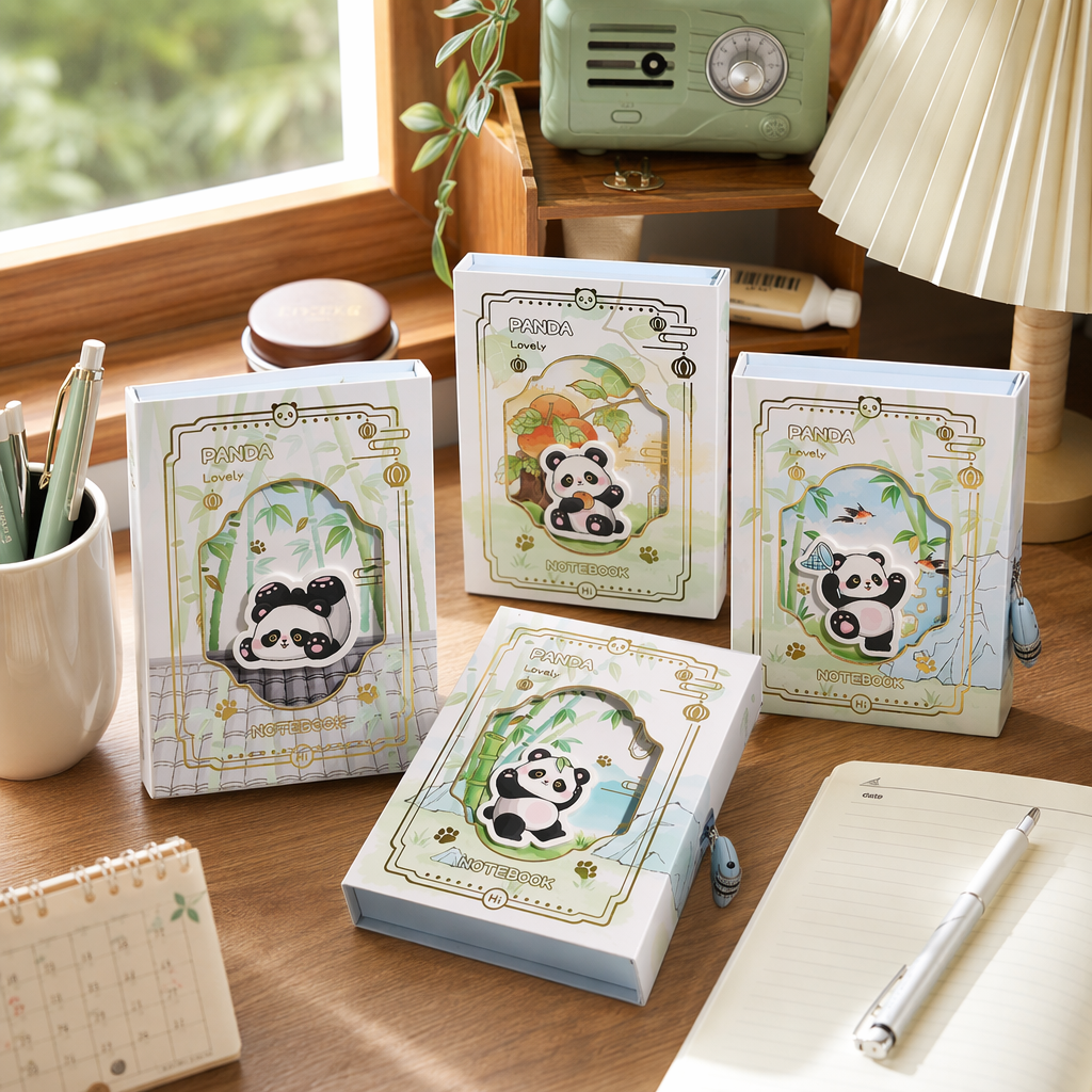 Panda-themed notebook set: Simple and Artistic student office notebook gift box details Picture