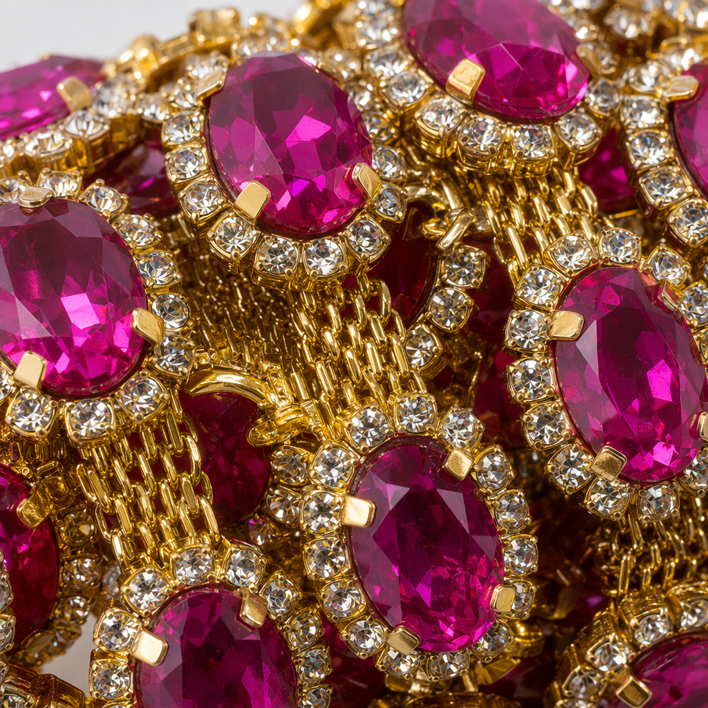 Gold inlaid with pink gemstone rhinestone decorative band roll Application Scenario