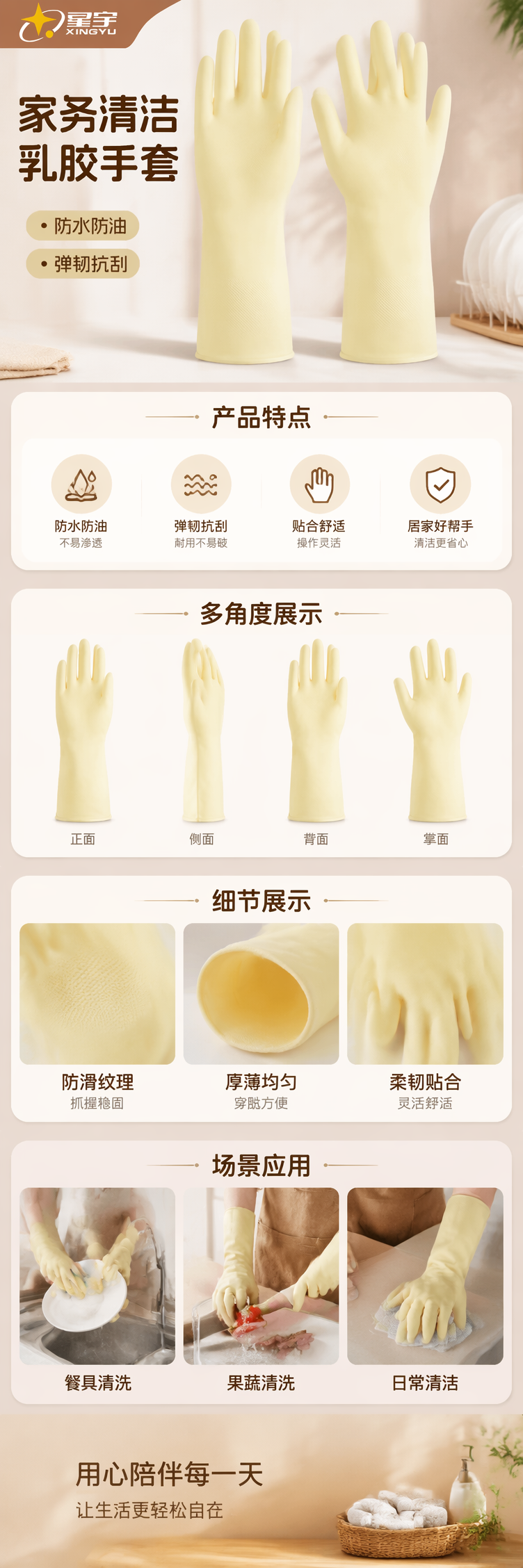 黄色乳胶手套 切肉专用 食品级加厚防滑耐磨 100只装 pic 1