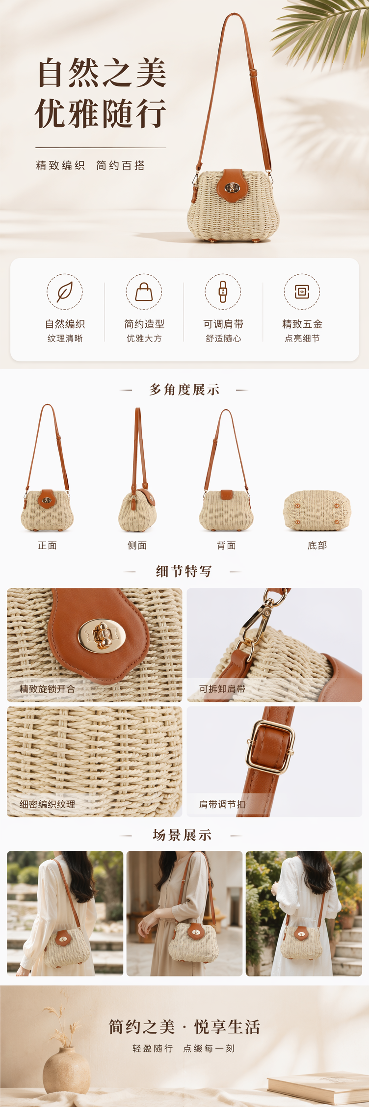 新款斜挎手工编织包海边度假日常休闲上班通勤小众百搭女士包 pic 1