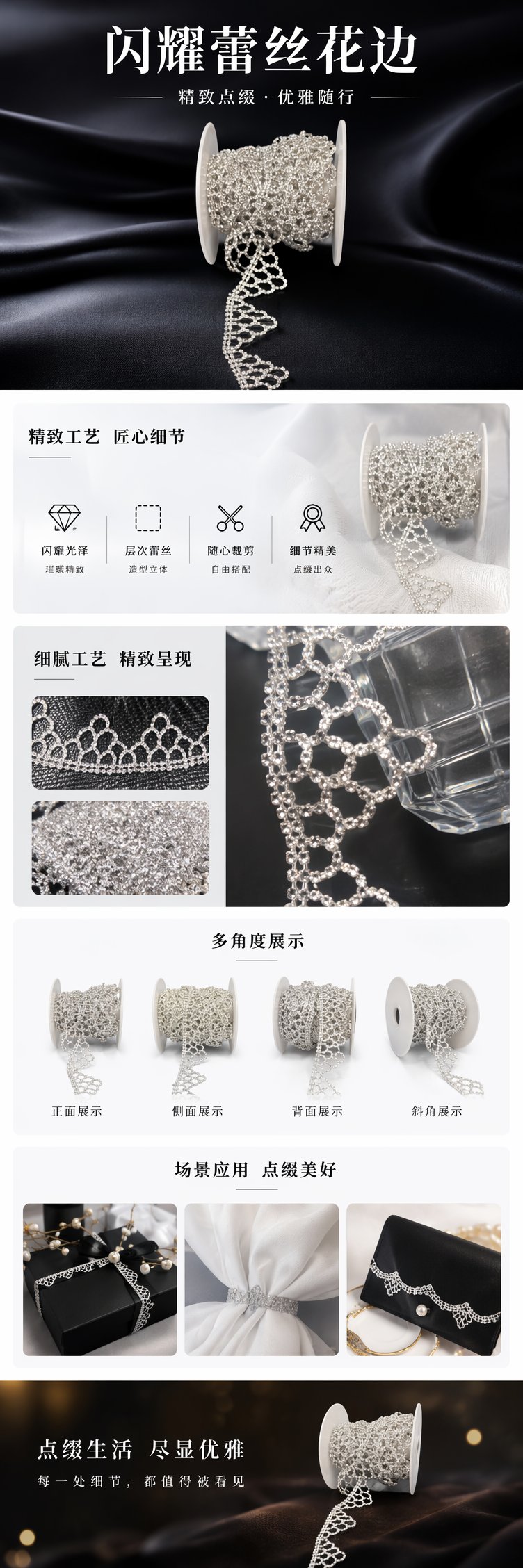 银色亮片蕾丝花边装饰布料 DIY手工辅料 pic 1