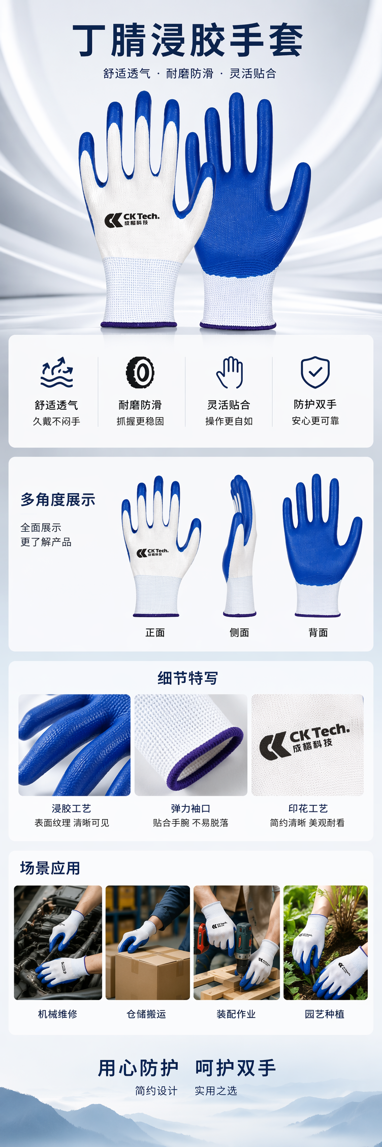 蓝色丁腈浸胶手套 防滑耐磨 加厚耐用 工业劳保用品 pic 1