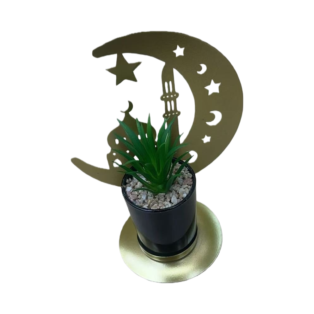 金色月亮星星装饰摆件+小盆栽白底实物图