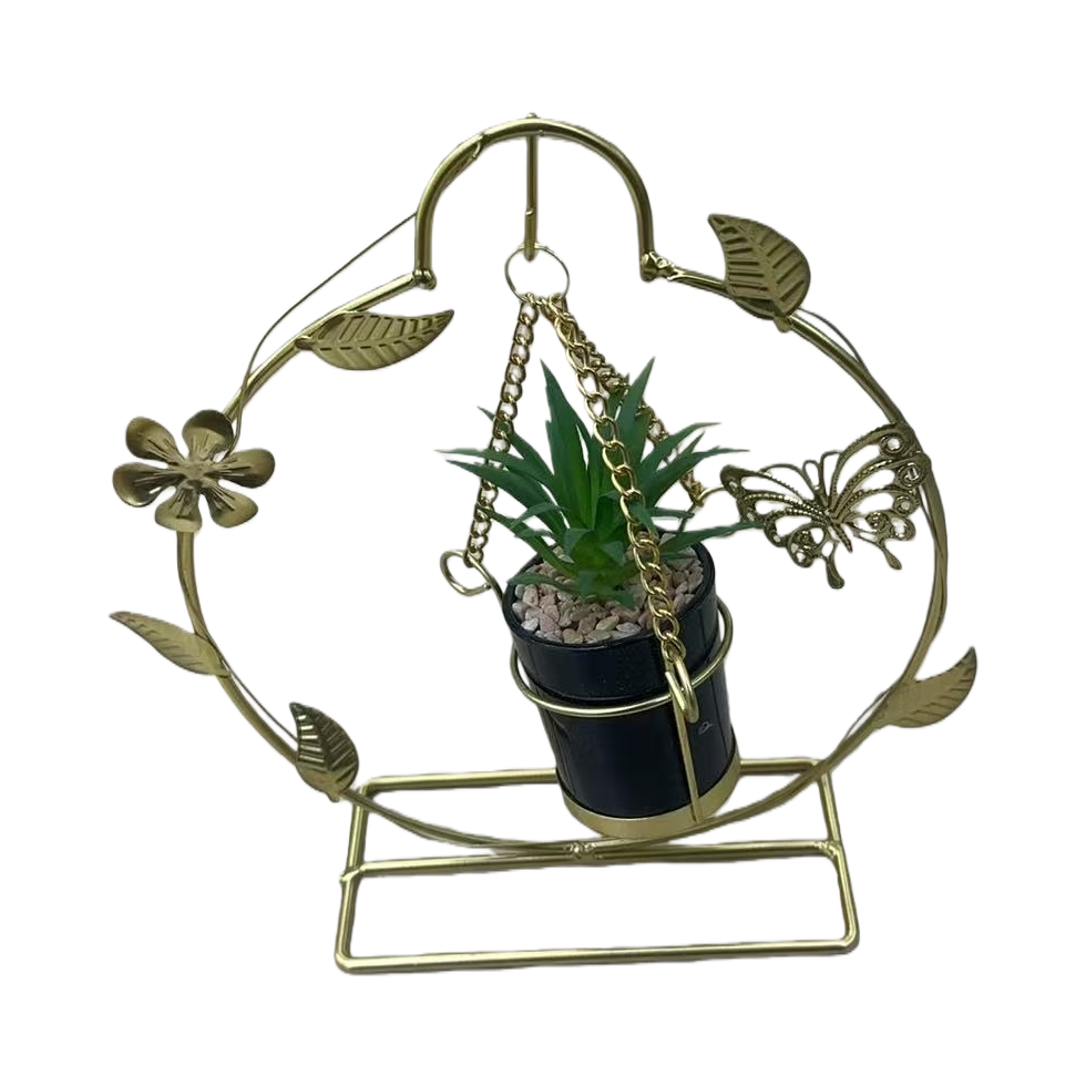The golden metal hanging flower stand is suitable for indoor balcony decoration of green plants and potted plants Item Picture