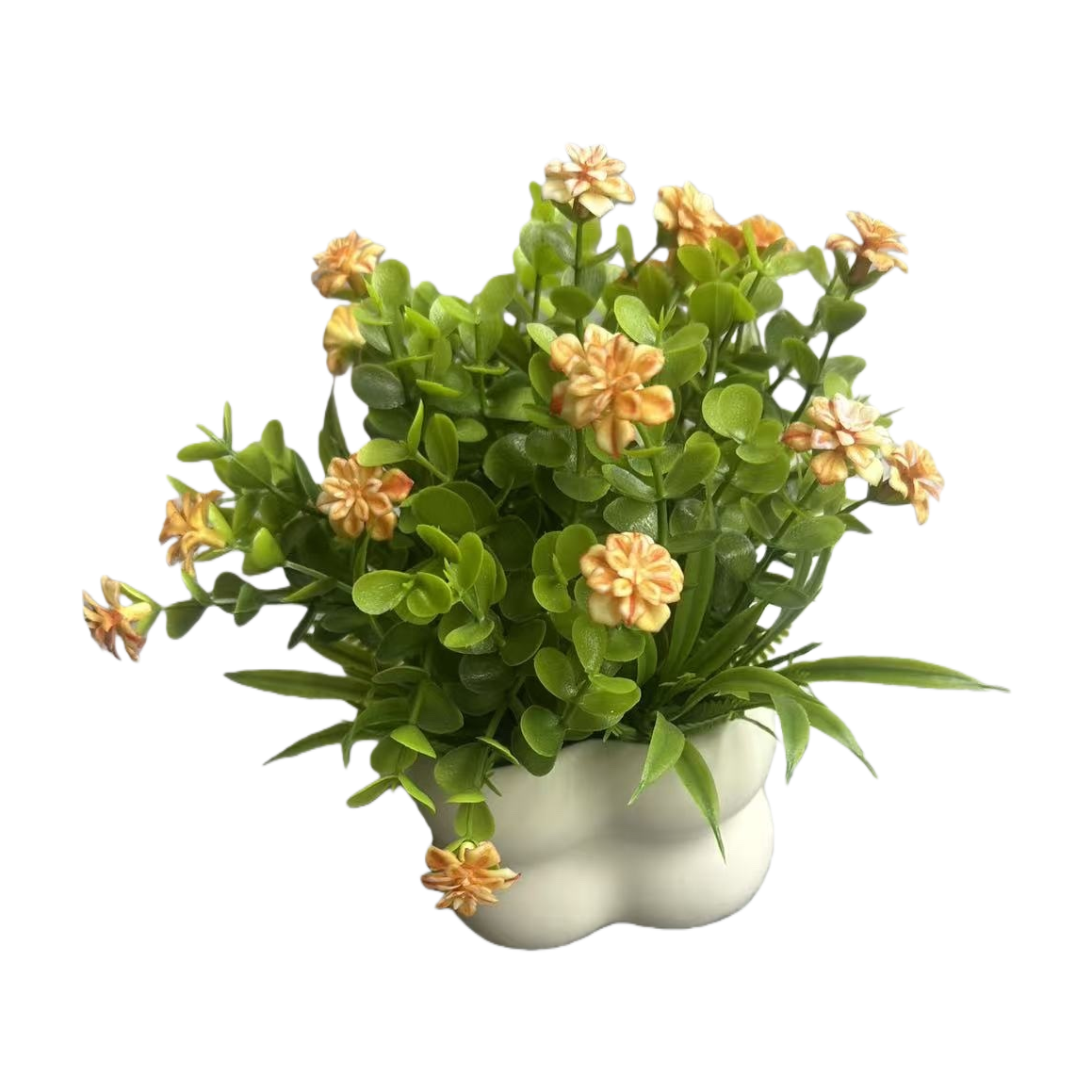 白色花盆+人造绿植花卉白底实物图
