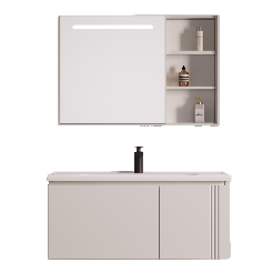 A modern and simple style three-piece set of white bathroom cabinet with mirror cabinet and washbasin Item Picture
