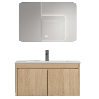 A light wood-colored bathroom cabinet and washbasin combination set, a modern and simple household bathroom storage cabinet Item Picture