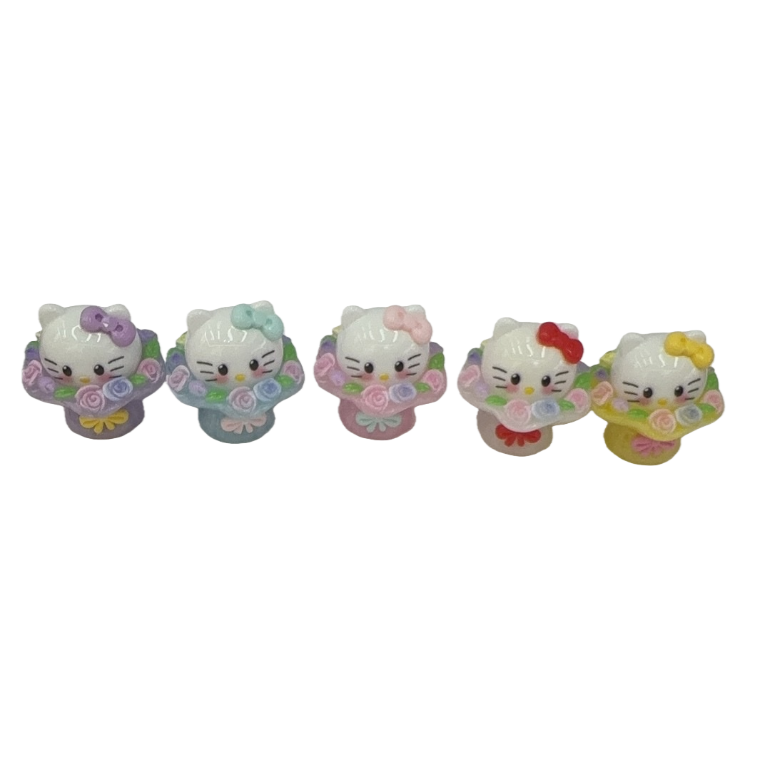 Five colorful flower basket-shaped Hello Kitty figurines Item Picture