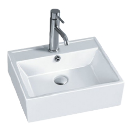 White square washbasin with silver faucet and ceramic countertop bathroom fixtures Item Picture