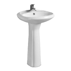 A simple and modern bathroom fixture with a white column-style washbasin and a ceramic undermount Item Picture