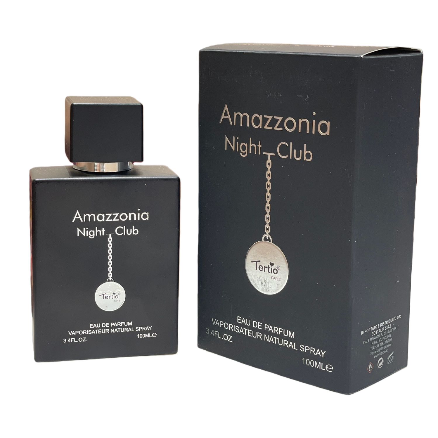 Amazzonia Night Club Black Perfume bottle and packaging box 100mL Eau de Parfum Tertio PARI Item Picture