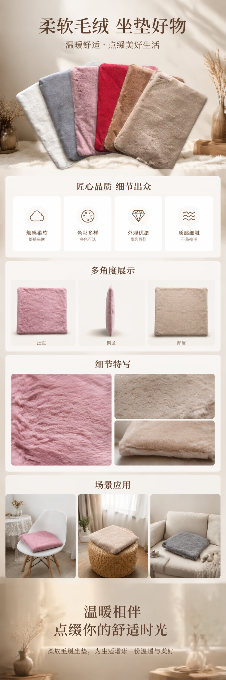 仿兔毛纯色素色柔软舒适脚地垫门垫客厅浴室卧室床边飘窗防滑卷材 pic 1