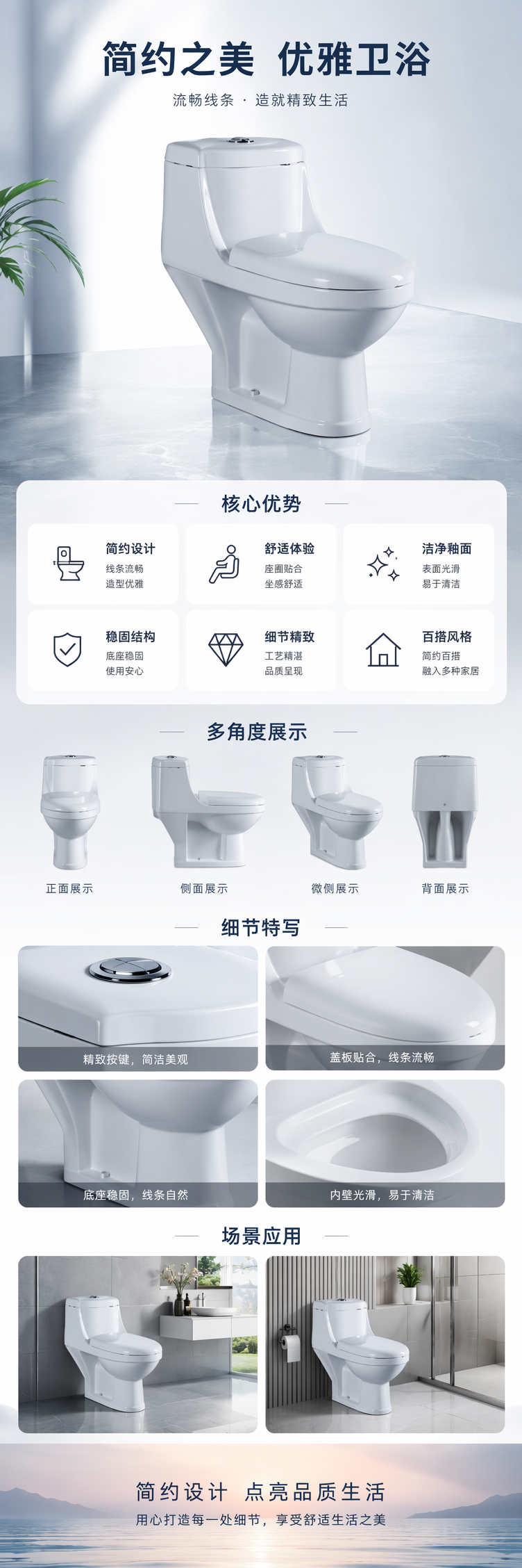白色马桶釉面光滑易清洁家用卫生间简约款详情1